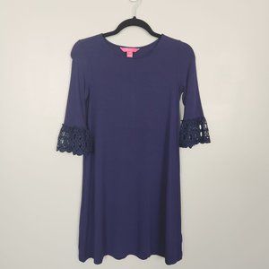 Lilly Pulitzer Navy Dress Lace Trimmed Sleeves Size XS